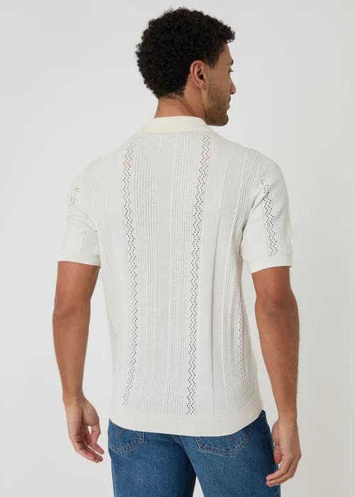 Threadbare Natural Cotton Textured Stripe Knitted Polo - XL Image 2
