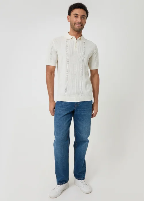 Threadbare Natural Cotton Textured Stripe Knitted Polo - XL Image 3