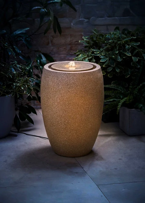 ValueLights Solar Natural Tall Round Water Fountain - One Size Image 1