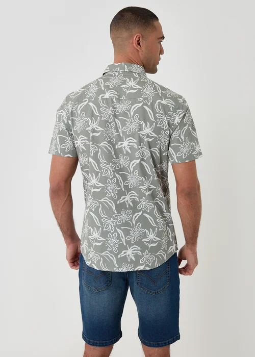 Threadbare Soft Green Tropical Print Cotton Short Sleeve Shirt - S Image 2