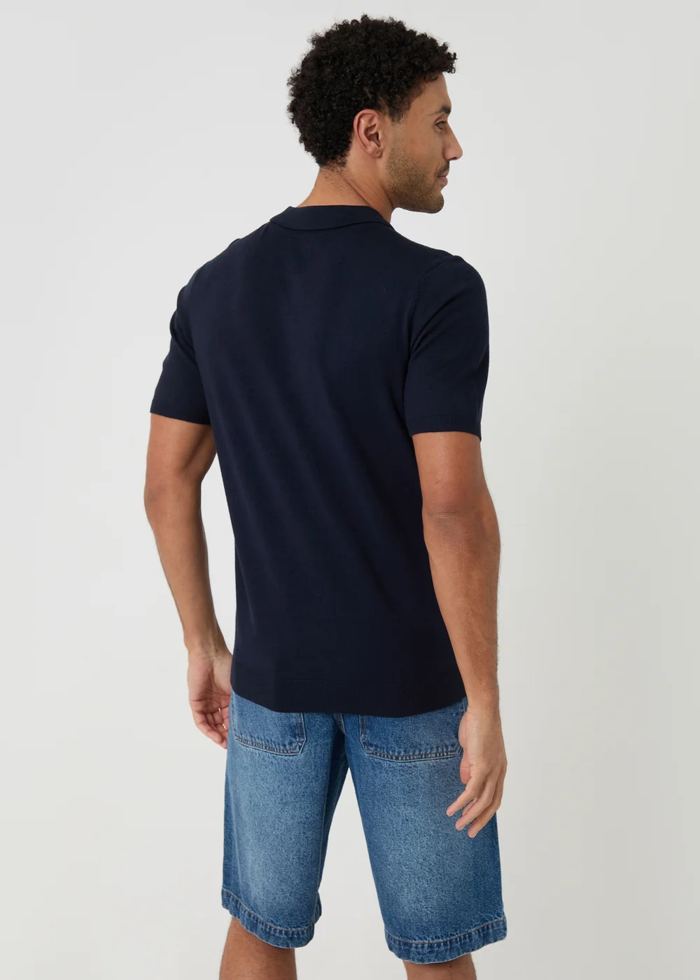 Threadbare Navy Quarter Zip Knitted Polo - L Image 2