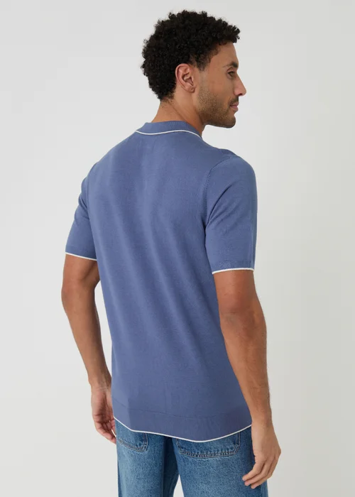 Threadbare Blue Knitted Quarter Zip Polo With Contrast Tipping - L Image 2