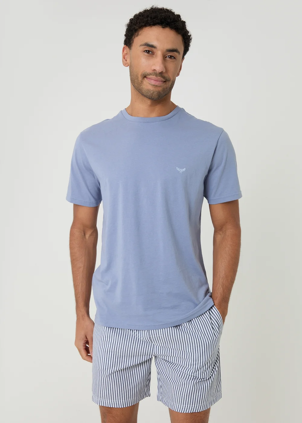 Threadbare Blue Stripe Short Pyjama Set - L Image 1