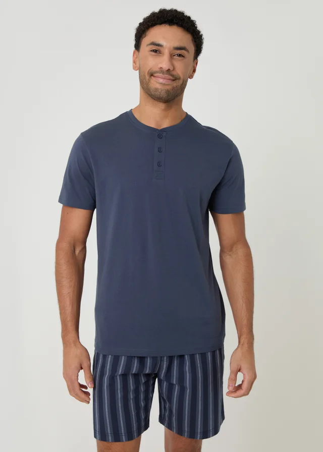 Threadbare Blue Stripe Grandad Pyjama Set