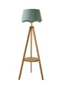 ValueLights Morrigan Shelf Floor Lamp Mid Wood with Sage Green Scalloped Linen Shade - One Size Image 4