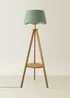 ValueLights Morrigan Shelf Floor Lamp Mid Wood with Sage Green Scalloped Linen Shade - One Size Image 3