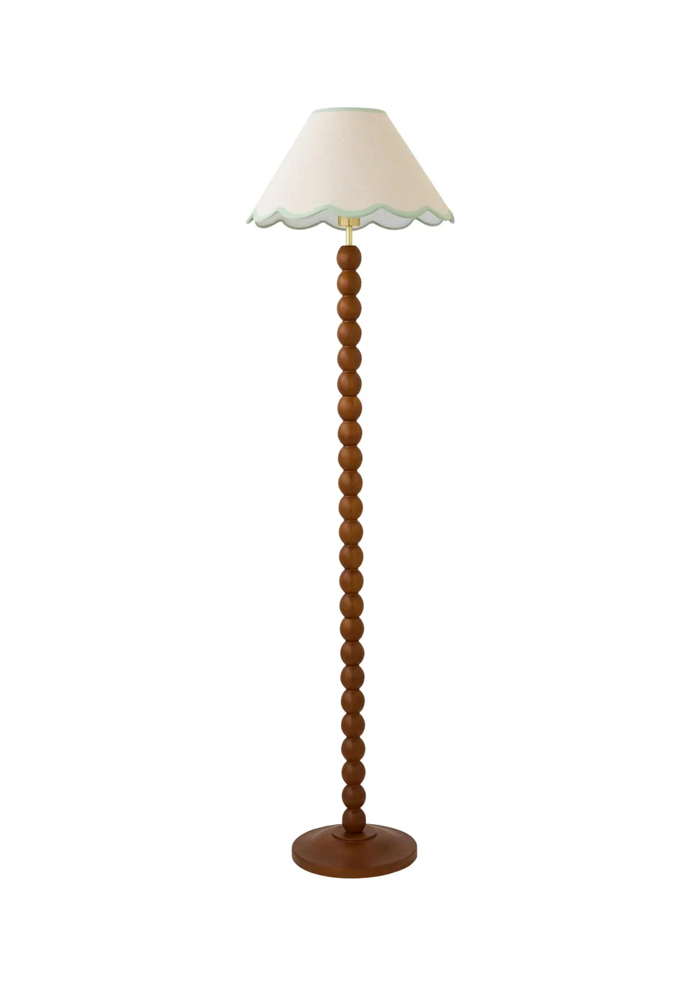 ValueLights Bobble Walnut Floor Lamp with Green Trim Scallop Shade - One Size Image 4