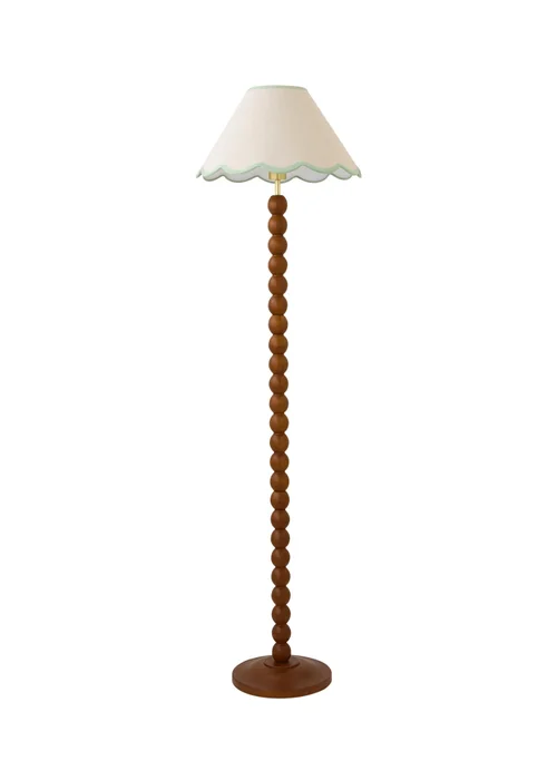 ValueLights Bobble Walnut Floor Lamp with Green Trim Scallop Shade - One Size Image 4