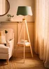 ValueLights Morrigan Shelf Floor Lamp Painted Cream with Sage Green Scalloped Linen Shade - One Size Image 1