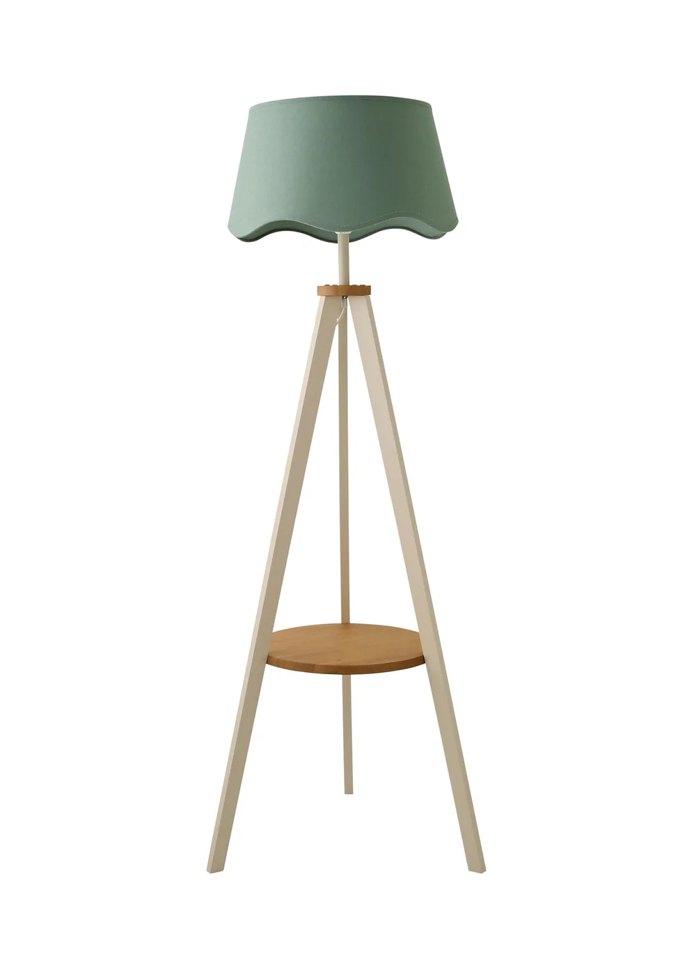 ValueLights Morrigan Shelf Floor Lamp Painted Cream with Sage Green Scalloped Linen Shade - One Size Image 3
