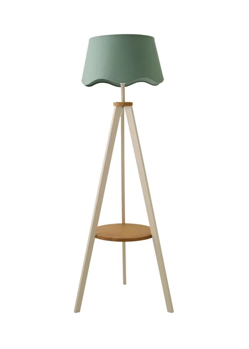 ValueLights Morrigan Shelf Floor Lamp Painted Cream with Sage Green Scalloped Linen Shade - One Size Image 3
