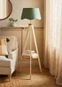 ValueLights Morrigan Shelf Floor Lamp Painted Cream with Sage Green Scalloped Linen Shade - One Size Image 4