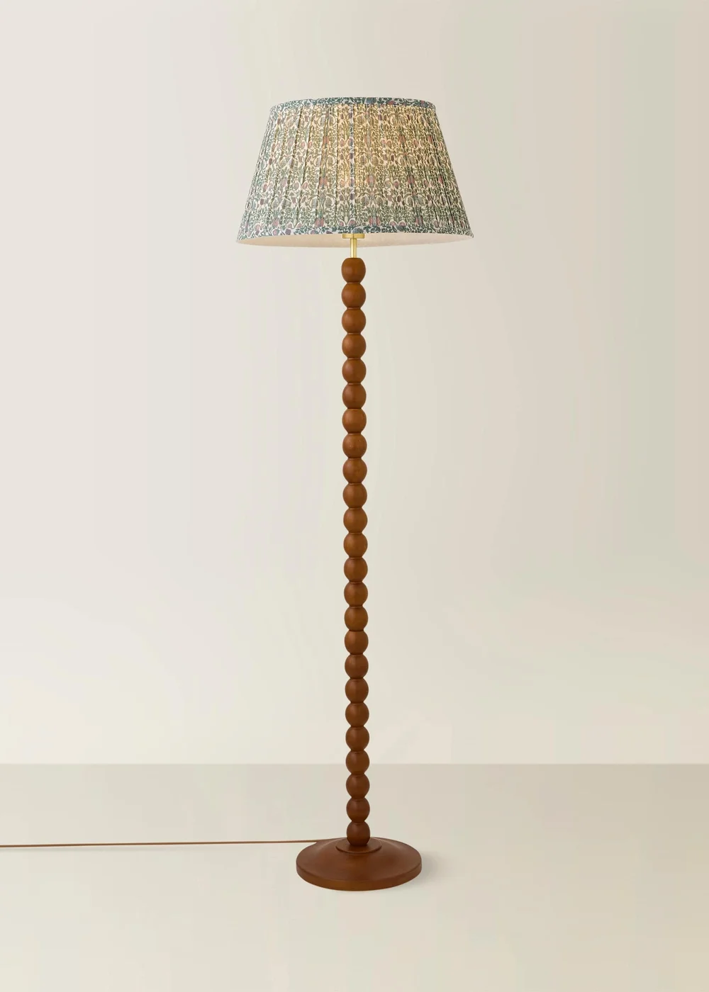 ValueLights Bobble Walnut Floor Lamp with Floral Pleated Shade - One Size Image 3