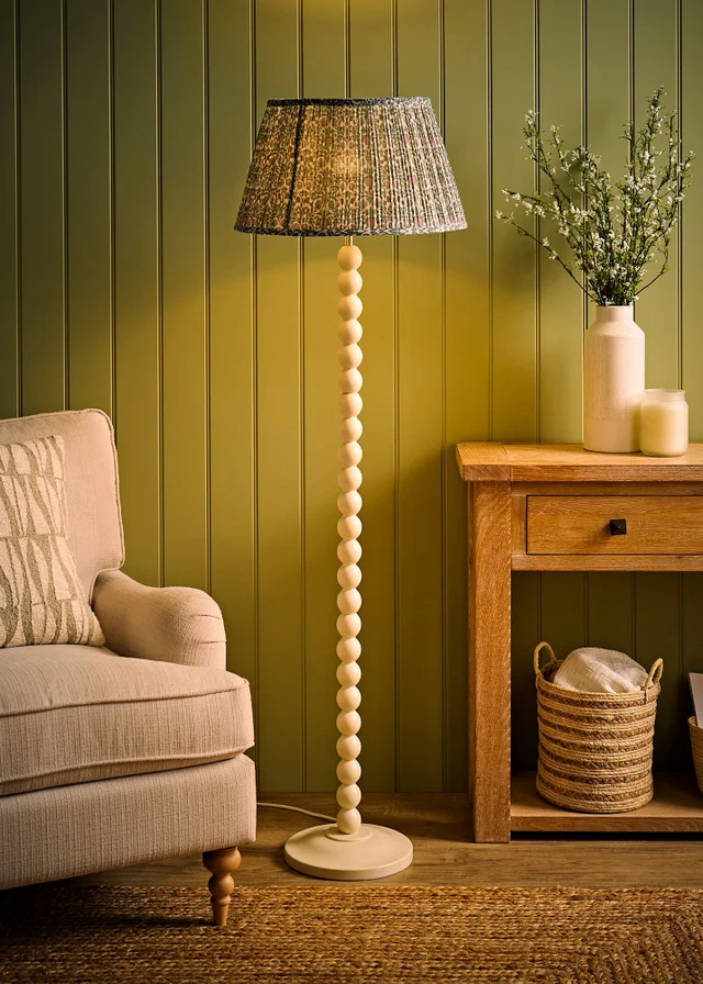 ValueLights Bobble Cream Floor Lamp with Floral Pleated Shade