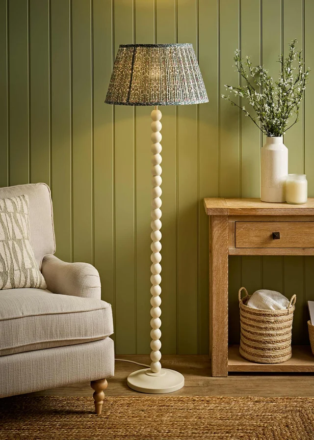 ValueLights Bobble Cream Floor Lamp with Floral Pleated Shade