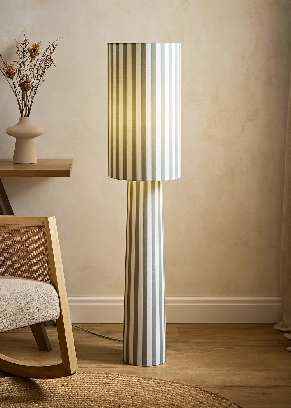 ValueLights Thorley Green Stripe Midi Floor Lamp - One Size Image 1