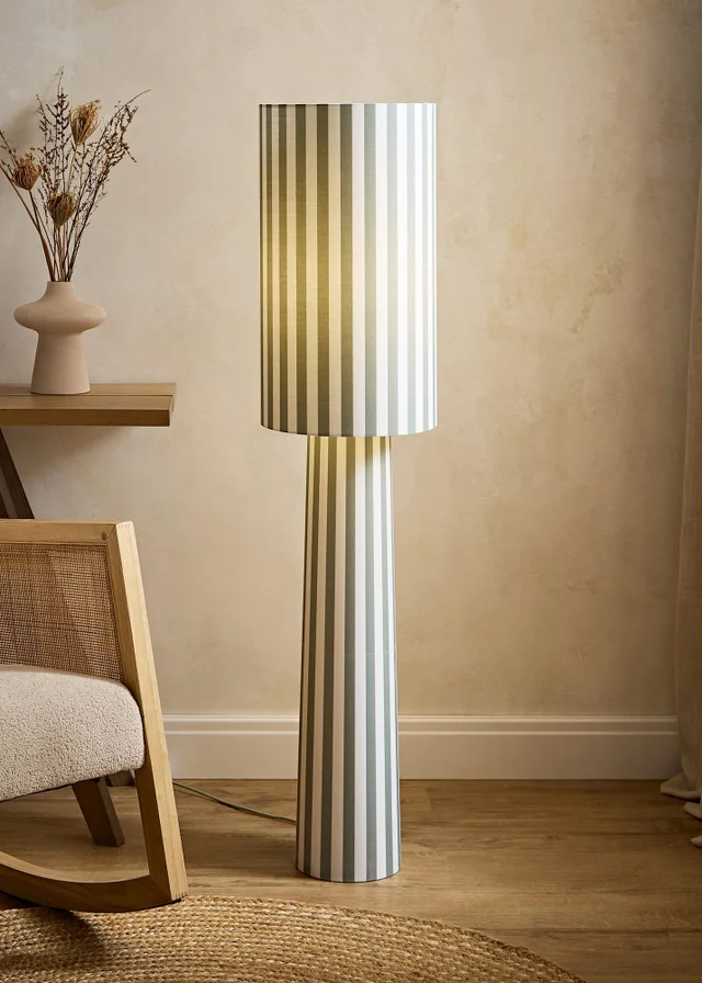 ValueLights Thorley Green Stripe Midi Floor Lamp