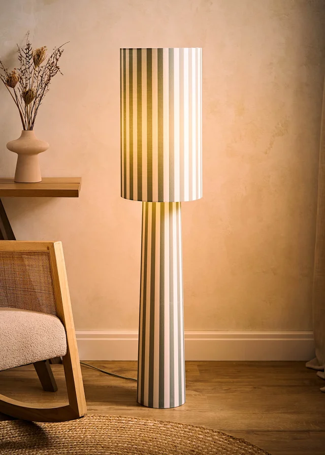 ValueLights Thorley Green Stripe Midi Floor Lamp