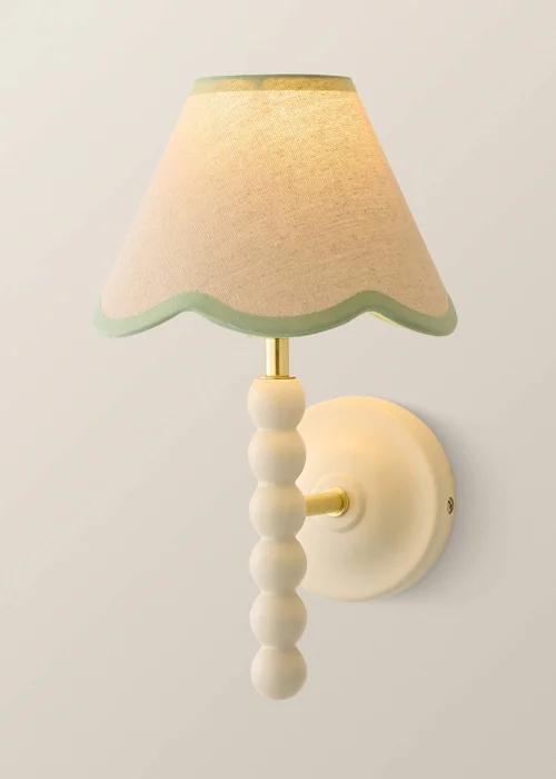 ValueLights Bobble Cream Wall Light with Green Trim Scallop Shade - One Size Image 2