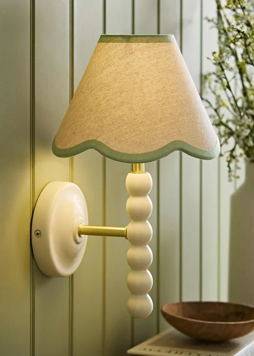 ValueLights Bobble Cream Wall Light with Green Trim Scallop Shade - One Size Image 4
