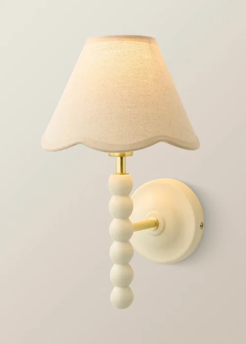 ValueLights Bobble Cream Wall Light with Natural Trim Scallop Shade - One Size Image 2