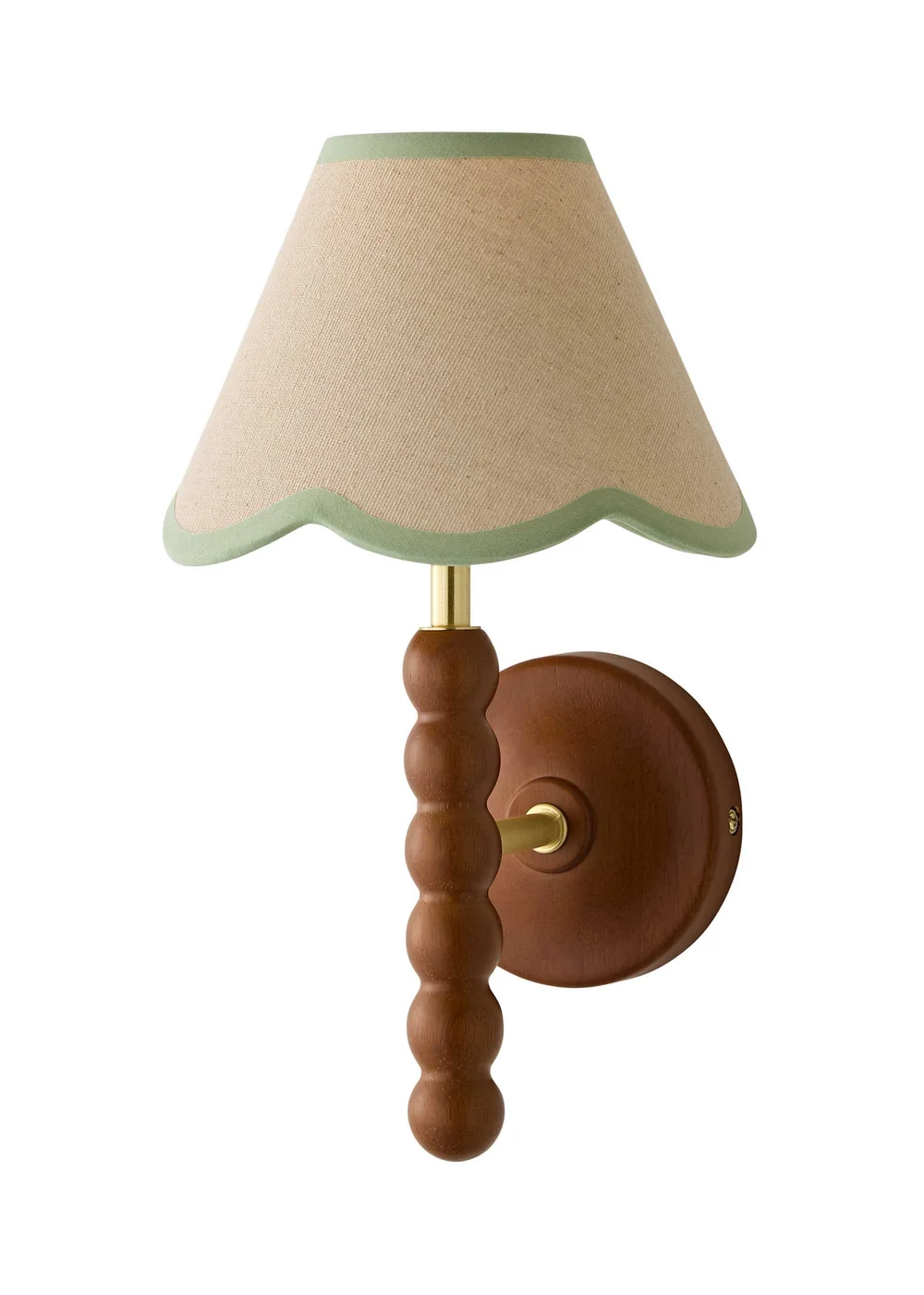 ValueLights Bobble Walnut Wall Light with Green Trim Scallop Shade - One Size Image 3