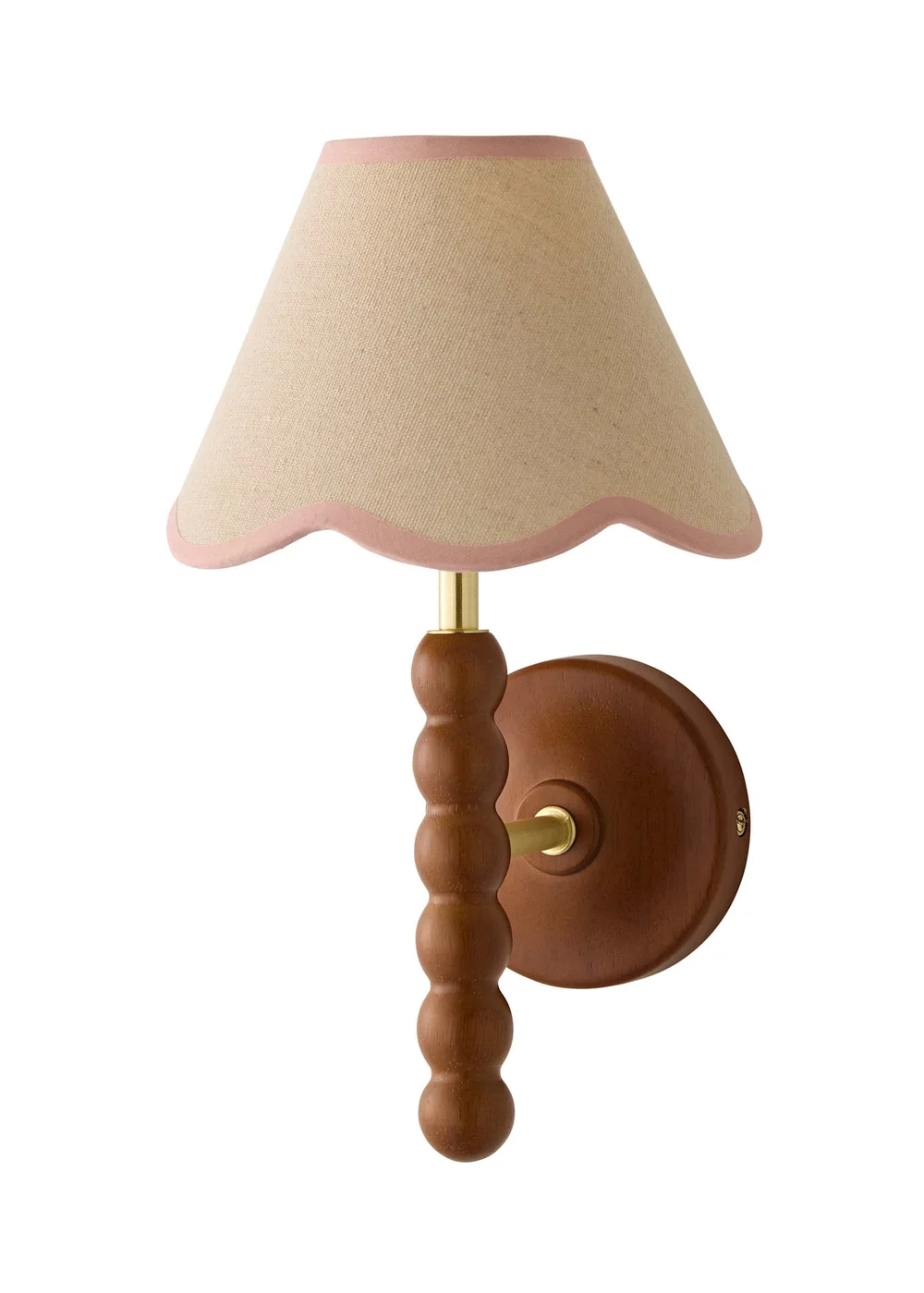 ValueLights Bobble Walnut Wall Light with Pink Trim Scallop Shade - One Size Image 3