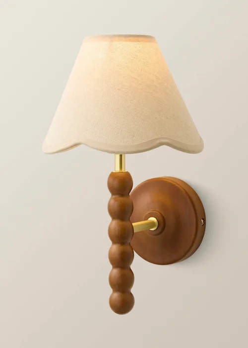 ValueLights Bobble Walnut Wall Light with Natural Trim Scallop Shade - One Size Image 2