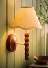 ValueLights Bobble Walnut Wall Light with Natural Trim Scallop Shade - One Size Image 1