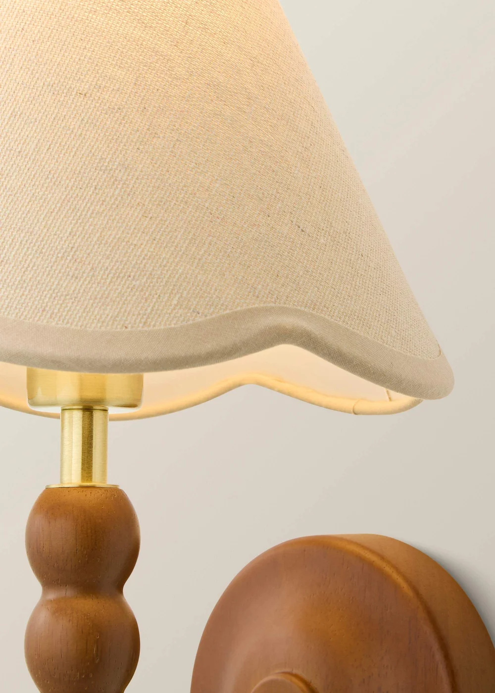 ValueLights Bobble Walnut Wall Light with Natural Trim Scallop Shade - One Size Image 3
