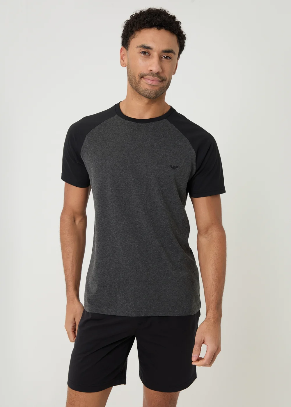 Threadbare Black Raglan Short Sleeve Top & Shorts Lounge Set - XL Image 1