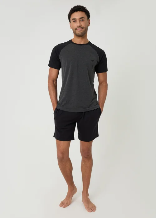 Threadbare Black Raglan Short Sleeve Top & Shorts Lounge Set - XL Image 3