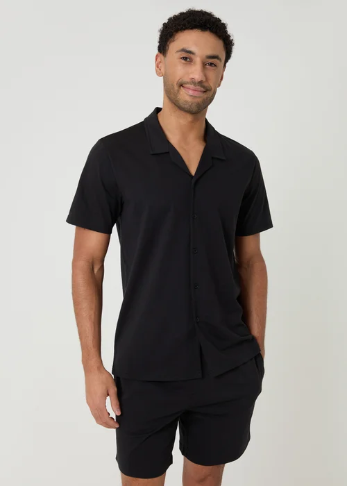 Threadbare Black Cotton Shirt & Shorts Lounge Set - S Image 1
