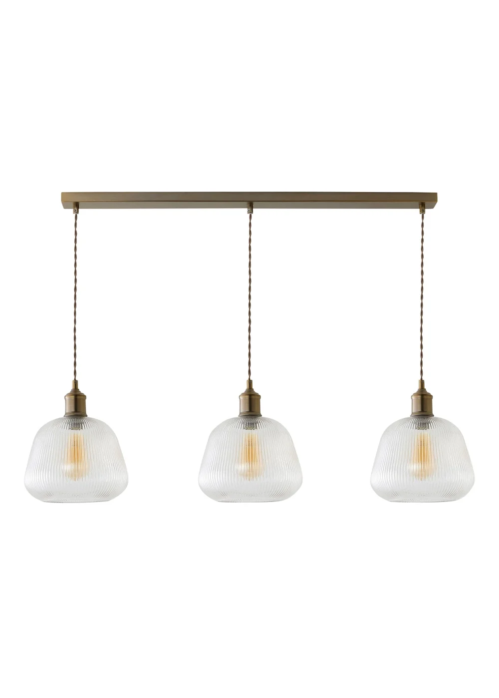 ValueLights Delora Brushed Brass Ribbed Glass 3 Drop Diner Ceiling Light - One Size Image 5