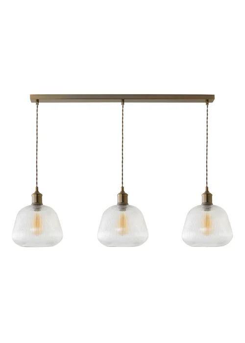 ValueLights Delora Brushed Brass Ribbed Glass 3 Drop Diner Ceiling Light - One Size Image 5