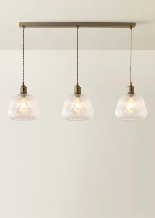 ValueLights Delora Brushed Brass Ribbed Glass 3 Drop Diner Ceiling Light - One Size Image 3