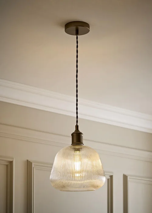 ValueLights Delora Brushed Brass Ribbed Glass Ceiling Light - One Size Image 1
