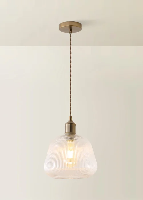 ValueLights Delora Brushed Brass Ribbed Glass Ceiling Light - One Size Image 3