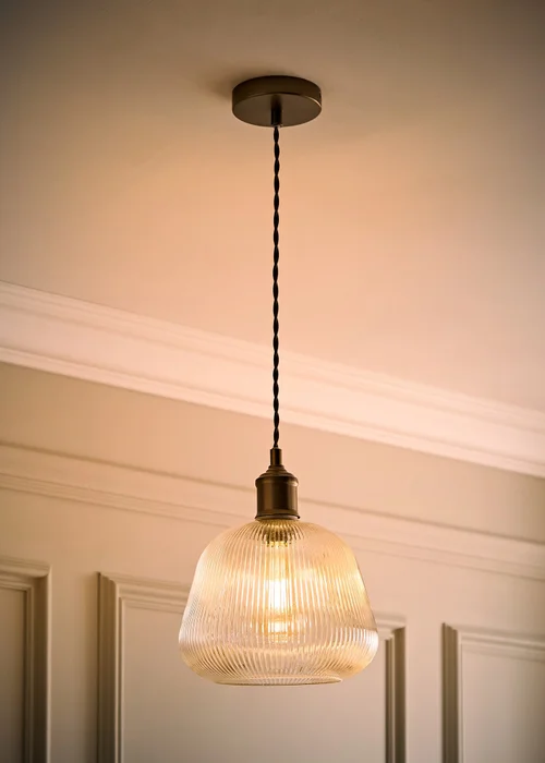 ValueLights Delora Brushed Brass Ribbed Glass Ceiling Light - One Size Image 2