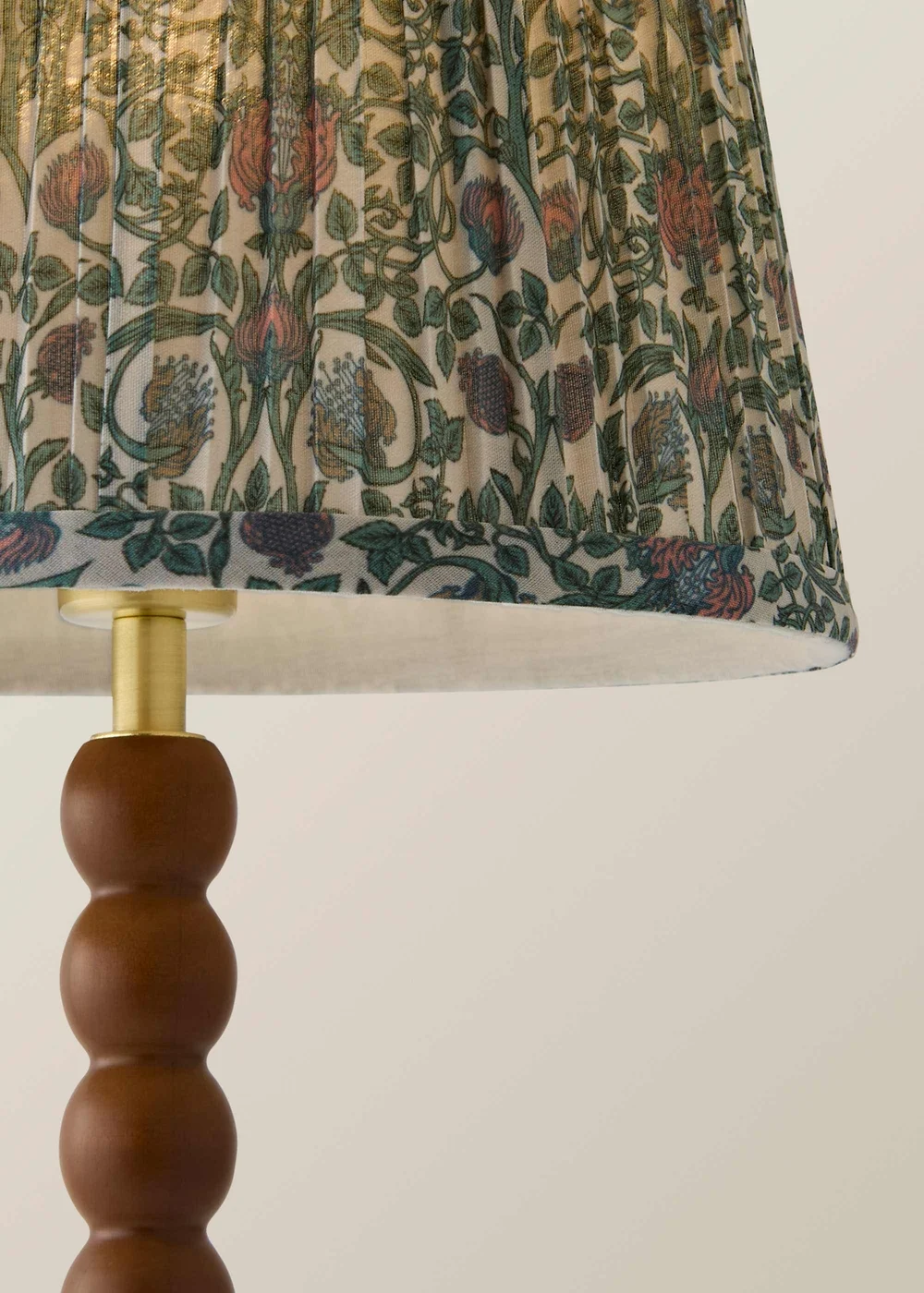 ValueLights Bobble Walnut Table Lamp with Floral Pleated Shade - One Size Image 4