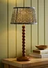 ValueLights Bobble Walnut Table Lamp with Floral Pleated Shade - One Size Image 1