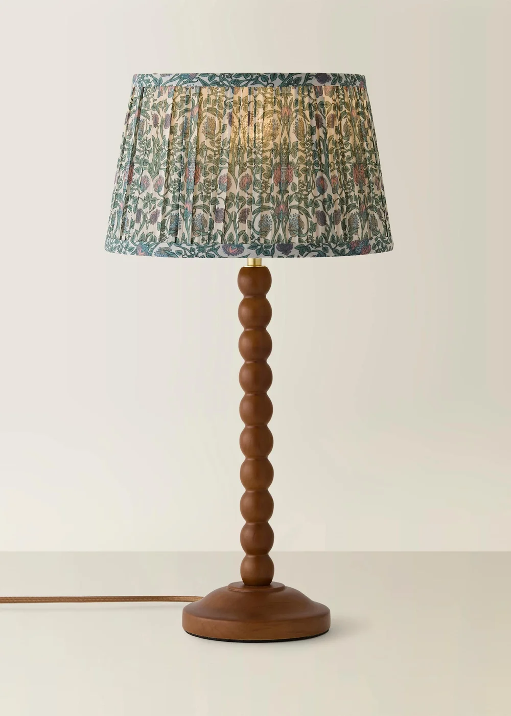 ValueLights Bobble Walnut Table Lamp with Floral Pleated Shade - One Size Image 3