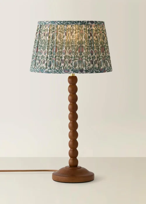ValueLights Bobble Walnut Table Lamp with Floral Pleated Shade - One Size Image 3