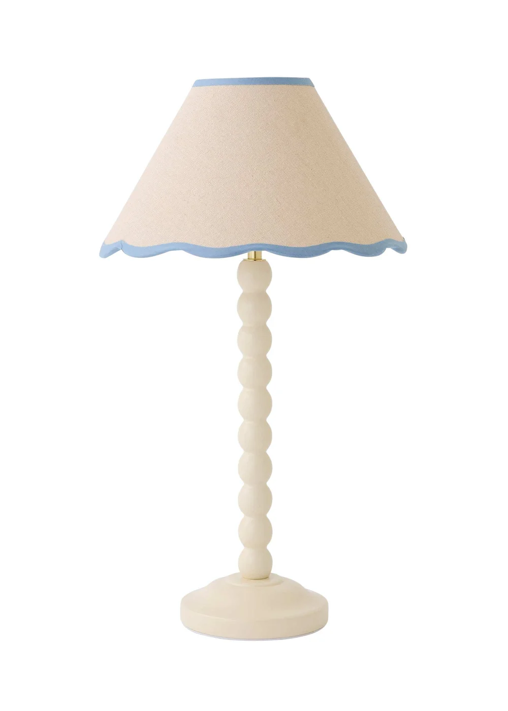 ValueLights Bobble Cream Table Lamp with Blue Trim Scallop Shade - One Size Image 5
