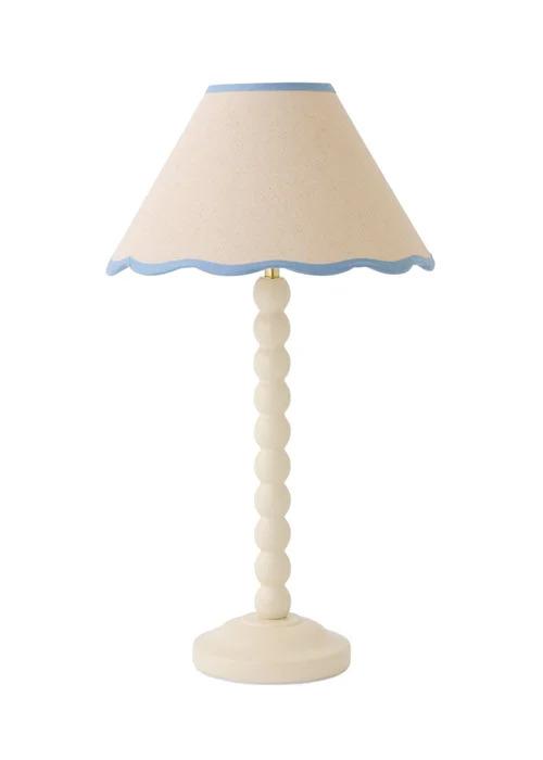 ValueLights Bobble Cream Table Lamp with Blue Trim Scallop Shade - One Size Image 5