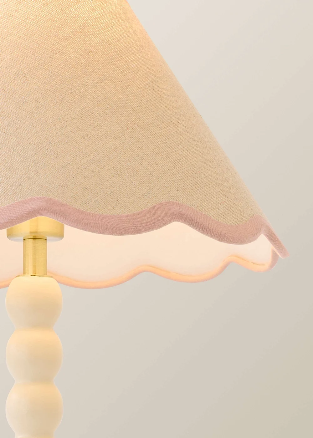 ValueLights Bobble Cream Table Lamp with Pink Trim Scallop Shade - One Size Image 4