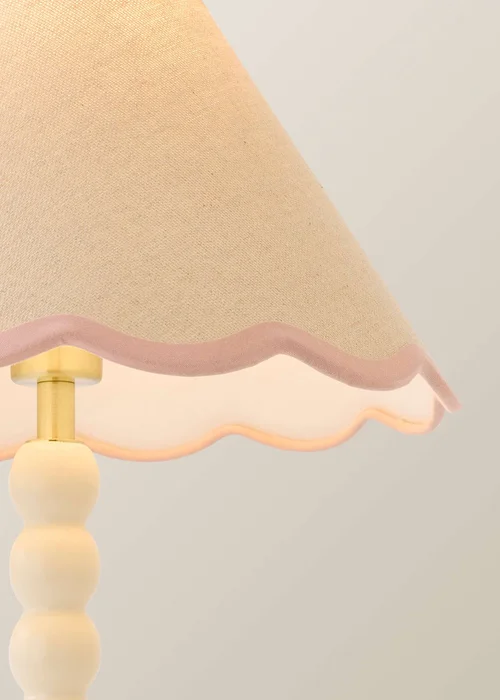 ValueLights Bobble Cream Table Lamp with Pink Trim Scallop Shade - One Size Image 4