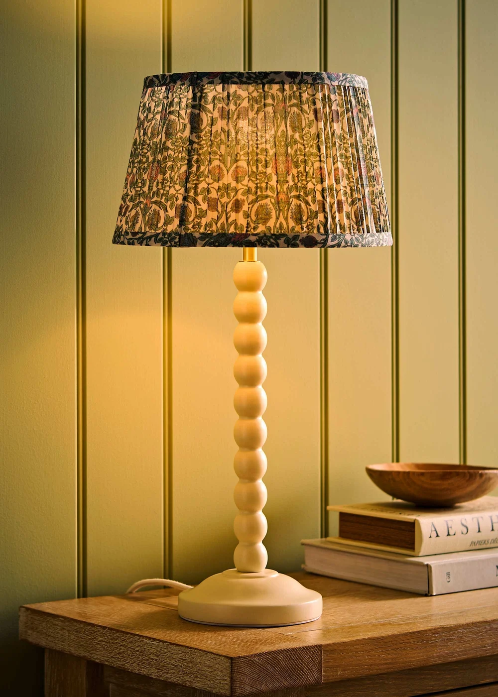 ValueLights Bobble Cream Table Lamp with Floral Pleated Shade - One Size Image 2