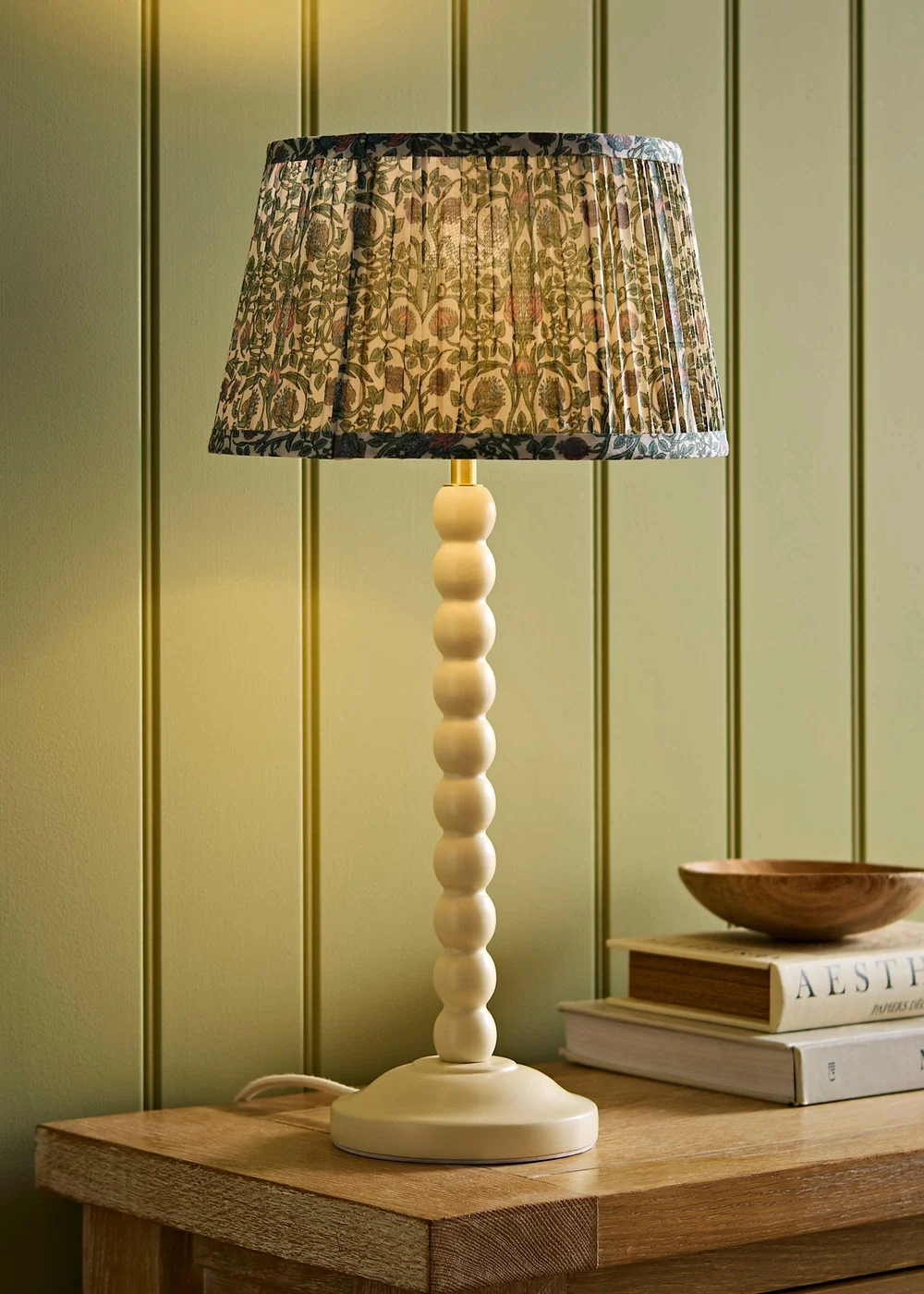 ValueLights Bobble Cream Table Lamp with Floral Pleated Shade - One Size Image 1