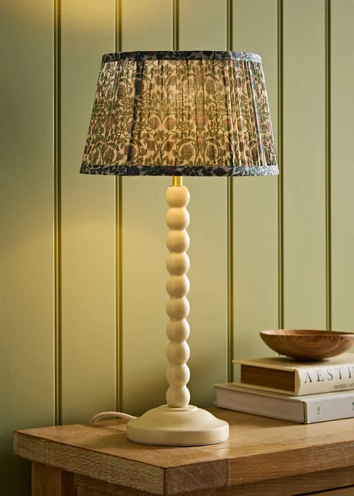 ValueLights Bobble Cream Table Lamp with Floral Pleated Shade - One Size Image 1